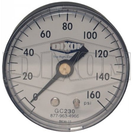 Dixon Standard Dry Gauge, 0 to 15 psi, 1/4 in Connection, 2 in Dial, +/- 3-2-3 % GC200